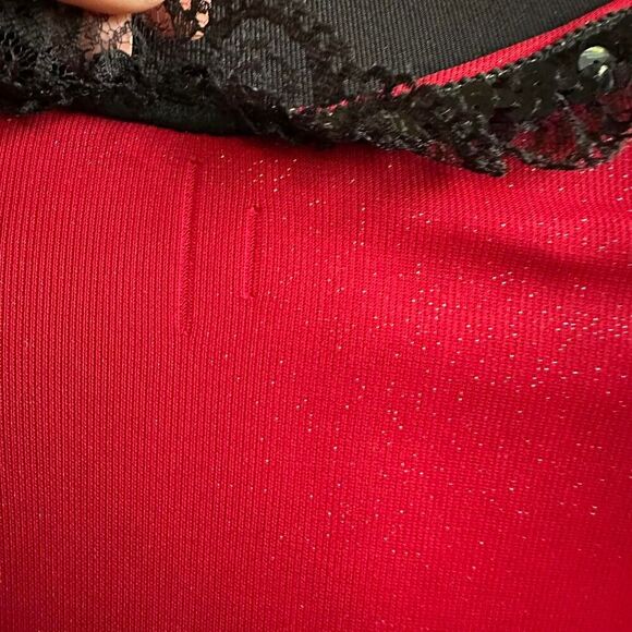 Vintage Red Glitter Slip Dress w/ Black Lace Trim – Size M - Glam Goth - Picture 8 of 8